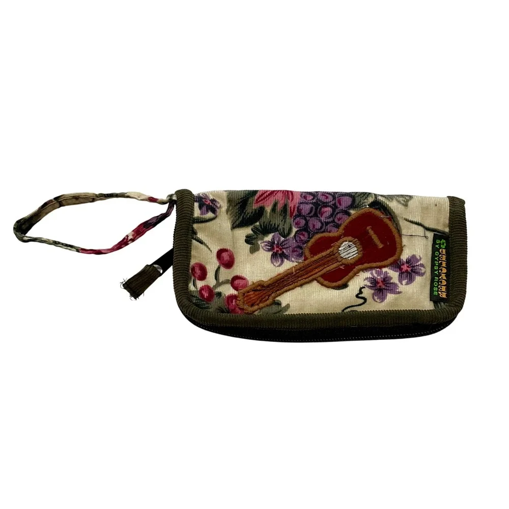 Gypsy Rose Boho Handmade Guatemala Floral Corduroy Guitar Wristlet Wallet Hippie